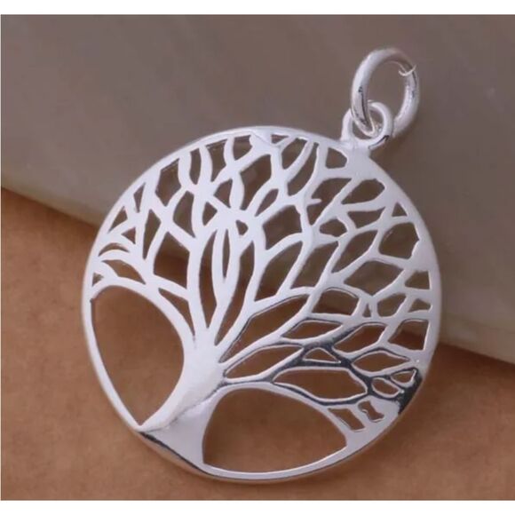 .925 Sterling Silver Tree of Life Round Pendant 16" Fine Chain Necklace - Picture 3 of 5